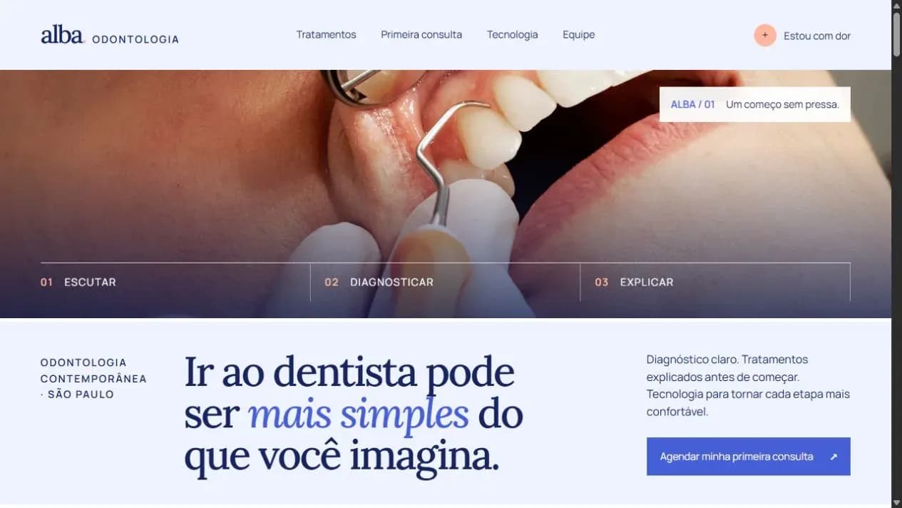 Página inicial do projeto Alba Odontologia