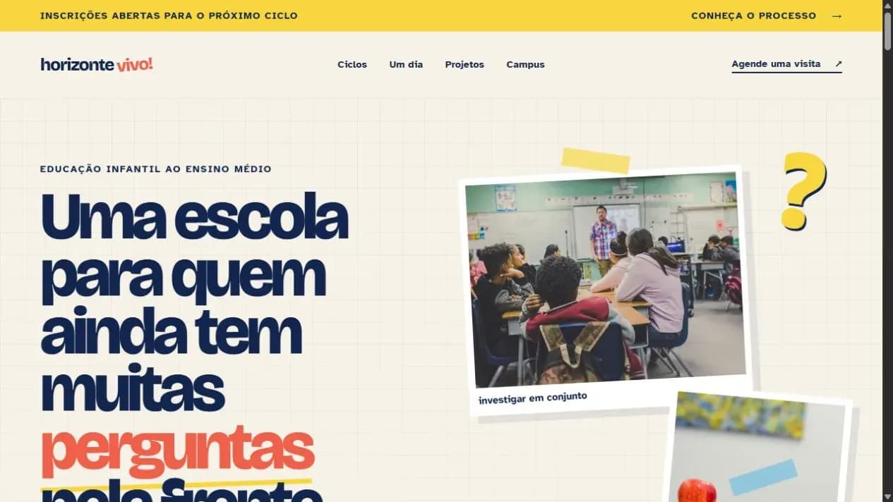 Página inicial do projeto Colégio Horizonte Vivo
