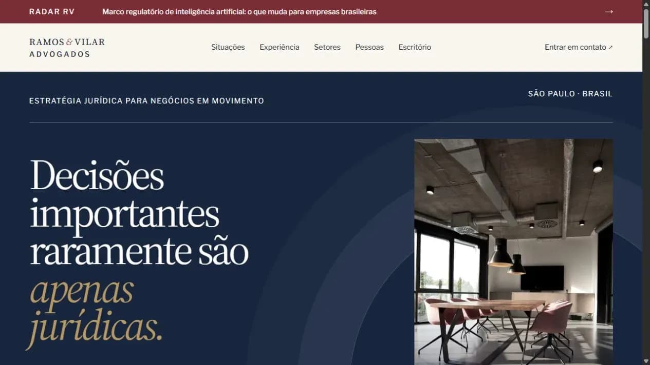 Página inicial do projeto Ramos Vilar Advogados